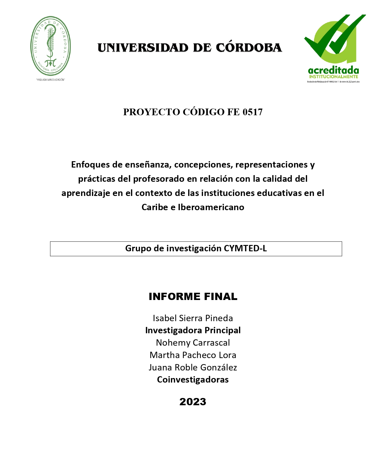 Investigaciones MAESTRÍA EN EDUCACIÓN SUE CARIBE